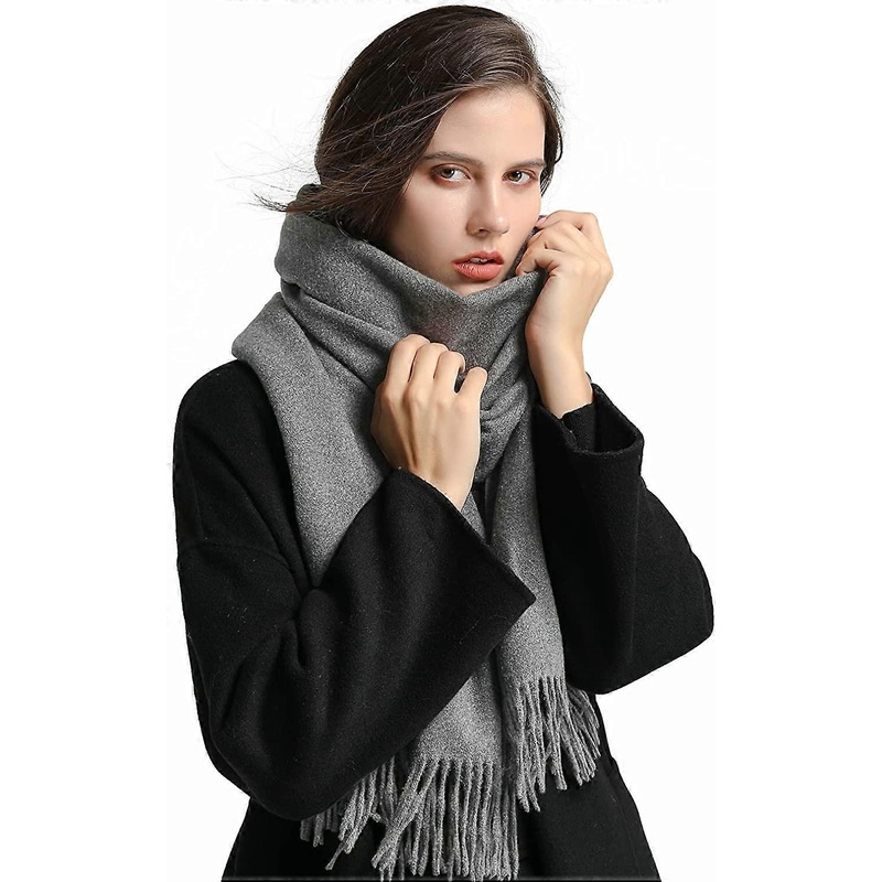 Cashmere Feel Blanket Scarf Super Soft with Tassel Solid Color Warm Shawl for Women Charcoal – | Fruugo SG