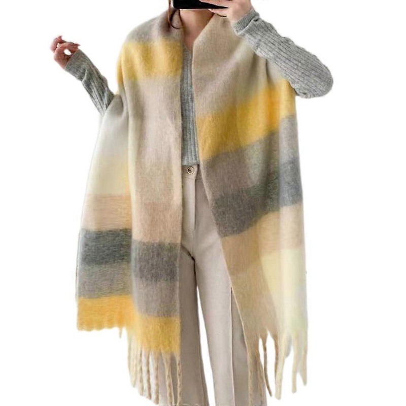 Classical Plaid Printed Pattern Color Matching Women Blanket Scarf for Girl Winter Knitted Shawls Keeping Warm Hijab  Yellow | Fruugo SG