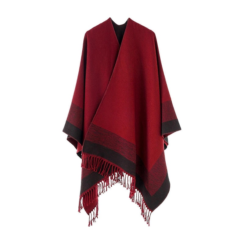 Elegant Open Front Shawl with Fringe Detailing, Comfortable Winter Capelet Soft Breathable Fabric Women’s Wear  Red | Fruugo SG