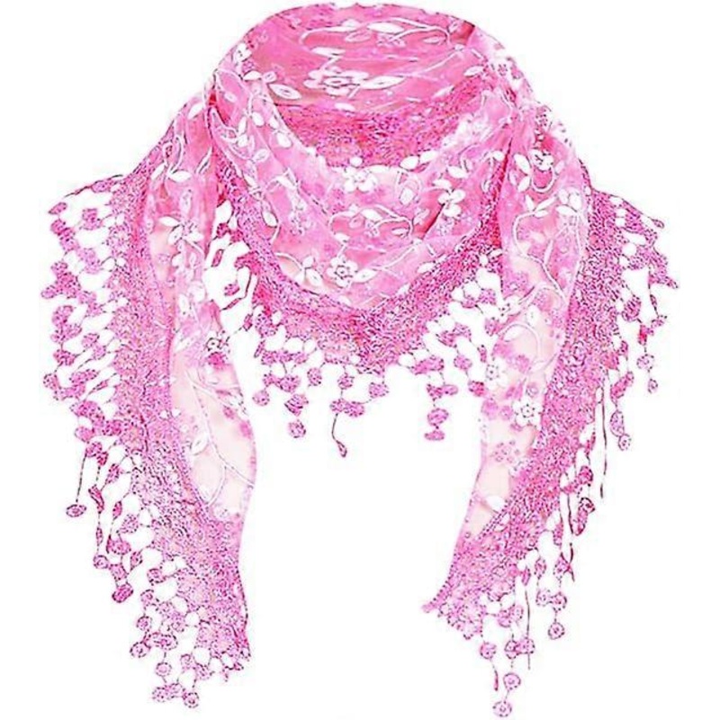 Fashion Lace Tassel Sheer Floral Print Triangle Mantilla Scarf Shawl | Fruugo SG