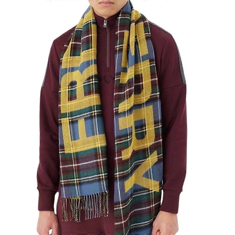 Fred Perry Oversized Branded Tartan Navy Blue Scarf | Fruugo SG