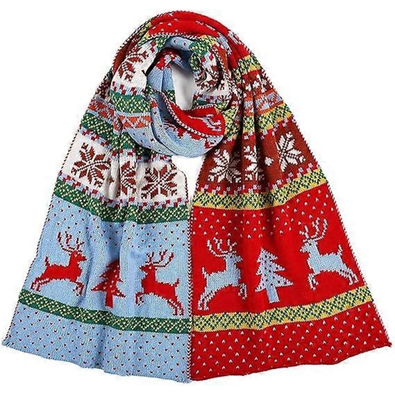 Head womenfall and winter cold scarf Christmas red thickened knitted stripes snowflake reindeer tree jacquard warm soft cashmere touch scarf shawl | Fruugo SG