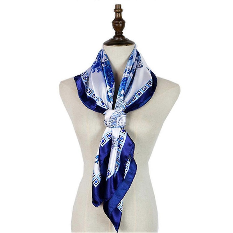 Ladies Silk Scarf Women’s Printed Shawl Summer Outings Headwear 90x90cm Blue and White Lightweight Decoration 1Pc | Fruugo SG