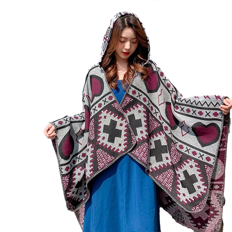 Multifunctional Women Teens Ethnic Shawl Winter Knit Hooded Scarf Autumn Adult Scarf Shawl Warmth Gift for Girlfriend | Fruugo SG
