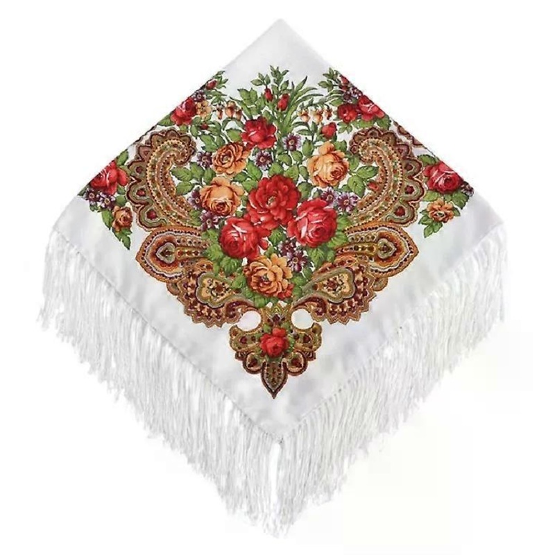 Retro Flower Pattern Square Scarf-90x90cm Red Tassel Headscarf | Fruugo SG