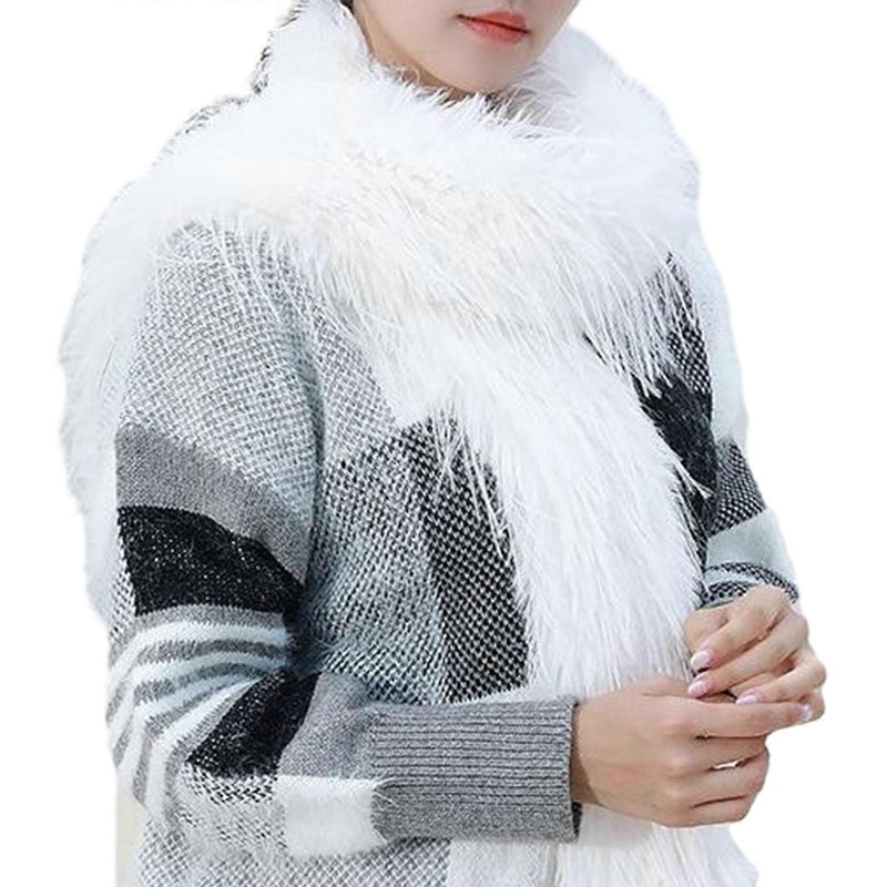 Scarves for Women Winter Furry Plush Long Scarves Winter Soft Warm Fuzzy Shawl Wrap Solid Color Knitted Neckerchief  White | Fruugo SG