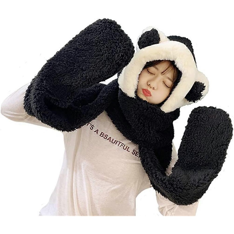 Tonwhar Womens Cute Winter Thick Warm Long Hooded Scarf with Mittens Bear-black – | Fruugo SG