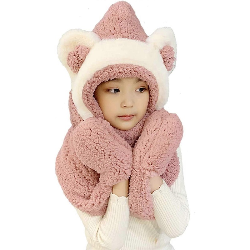 Tonwhar Womens Cute Winter Thick Warm Long Hooded Scarf with Mittens Bear-kid-rubber Pink – | Fruugo SG