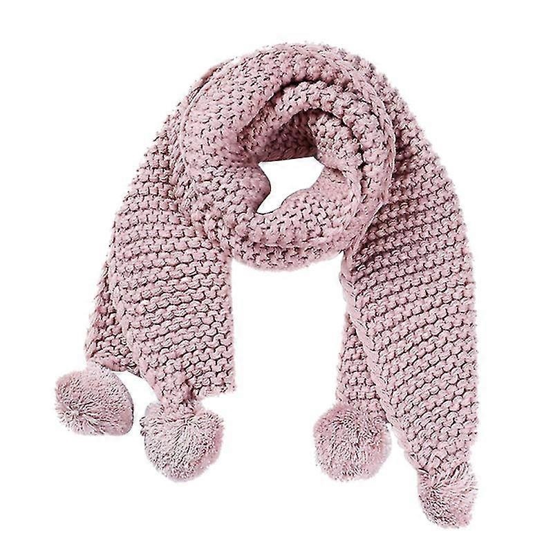 winter child scarf knitting wool scarf fuzzy ball outdoor warm scarf for kid child baby (pink) | Fruugo SG