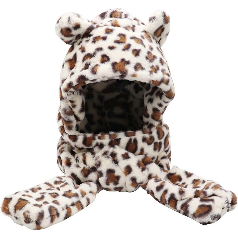 Winter Faux Fur Hood Hat Scarf and Gloves 3 in 1 Hooded Scarf for Women Men Leopard Print Beige – | Fruugo SG