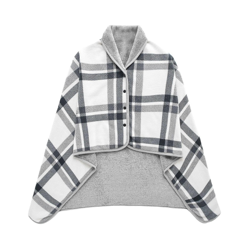 Women Fleece Poncho Plaid Fleece Shawl Winter Warm Cloak With Buttons Plaid Blanket | Fruugo SG