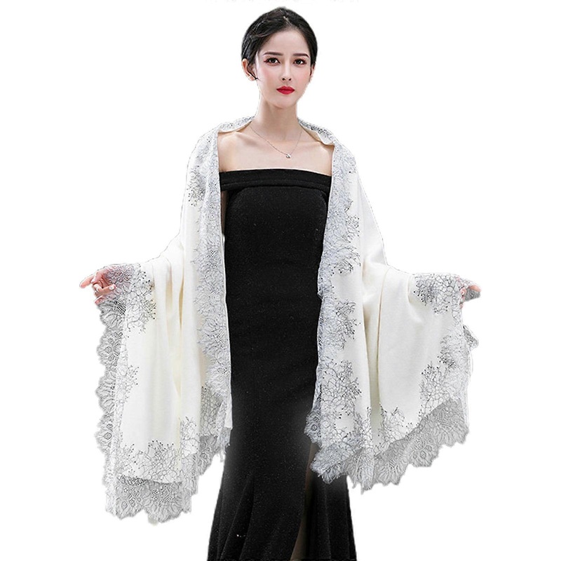 Women Pashmina Large Scarf Vintage Shawl Wrap Eyelash Floral Lace Wedding Cape  White | Fruugo SG