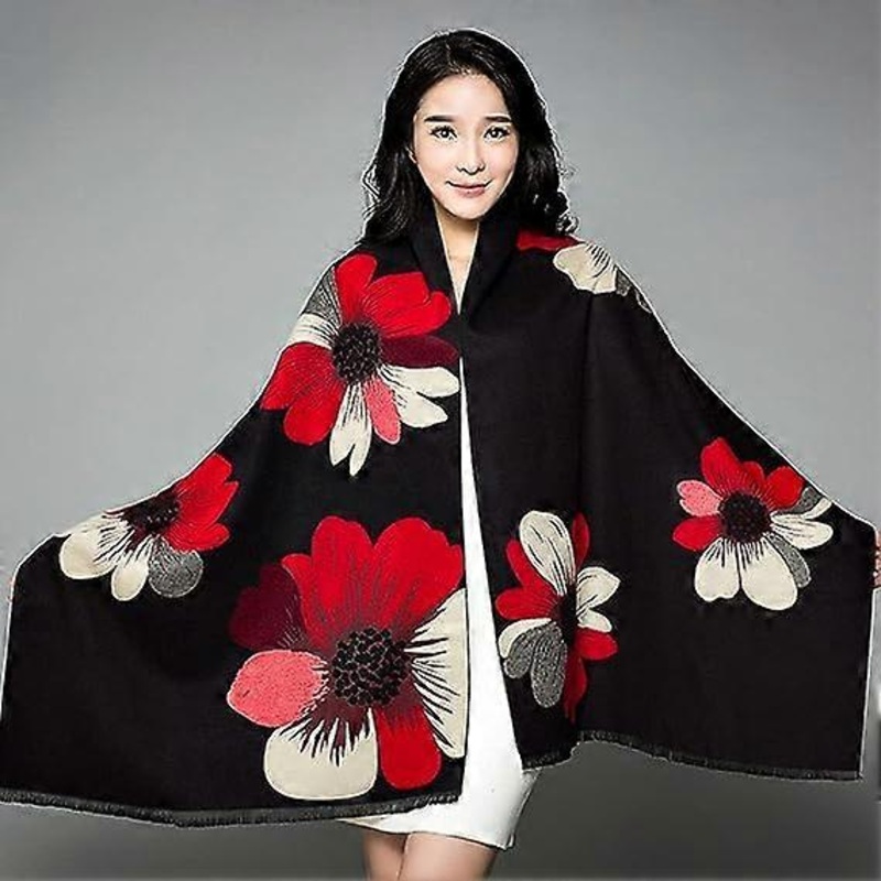 Women’s Autumn and Winter Cold Scarf Black Abstract Colorful Sunflower Jacquard Warm Soft Cashmere Touch Scarf Thick Blanket Shawl Scarf | Fruugo SG