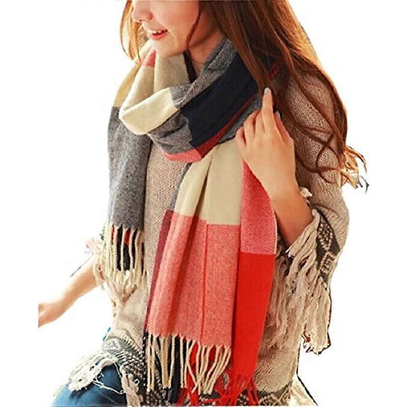 Women’s Fashion Long Shawl Big Grid Winter Warm Lattice Large Scarf Orange Red – | Fruugo SG