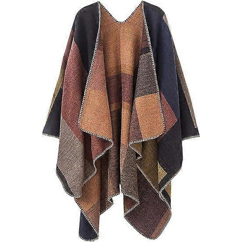 Women’s Plaid Sweater Poncho Cape Coat Open Front Blanket Shawls and Wraps | Fruugo SG