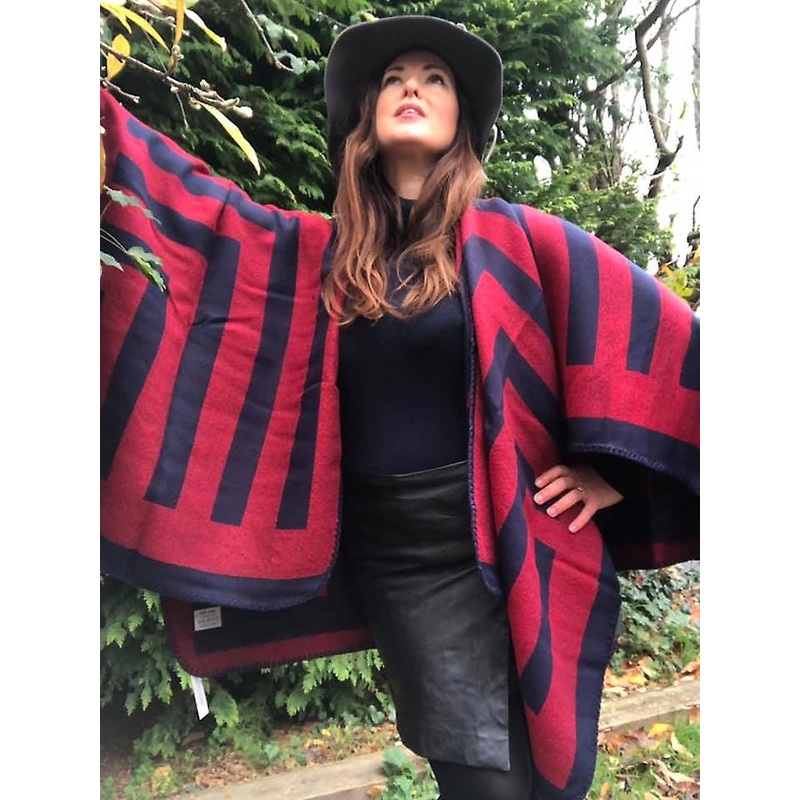 Belle Divino Quality Striped Stylish Poncho Warm Winter Red / Navy | Fruugo SG