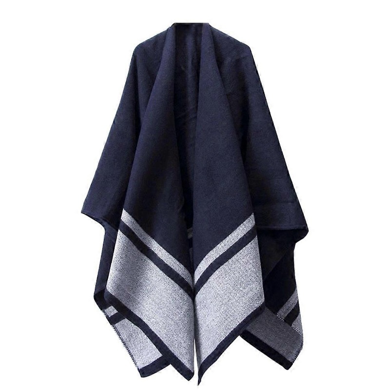 Chunky Wool Shawl Oversized Thickened Cloak Stylish Grey Blue Striped Warmth Versatility Autumn 1Set | Fruugo SG