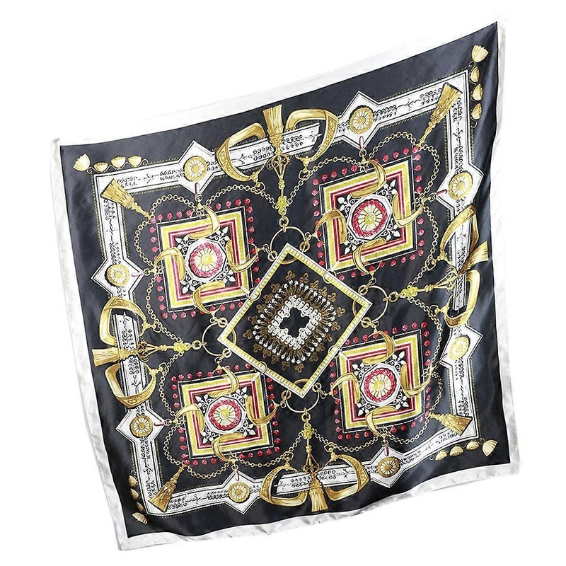 Geometric Pattern Scarf Stylish Design For Air Condition Room Black Beige 90x90cm Silk 1Pcs | Fruugo SG