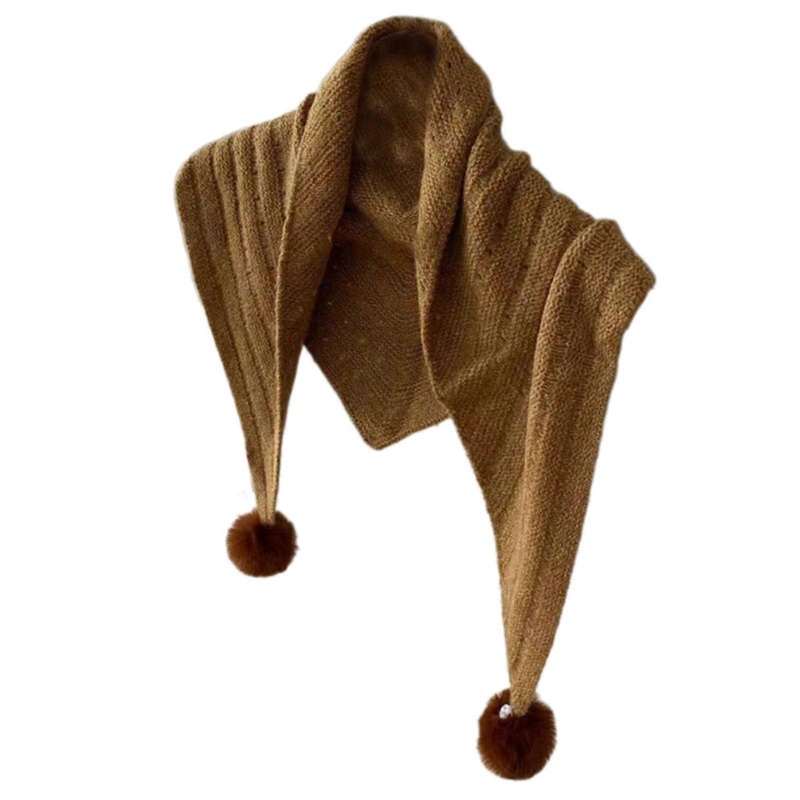 Multipurpose Shawl with Pompoms for Indoor Outdoor Windproof Accessory Neckwear Knitted Scarf Shoulder Wrap Neckwear  Ginger | Fruugo SG