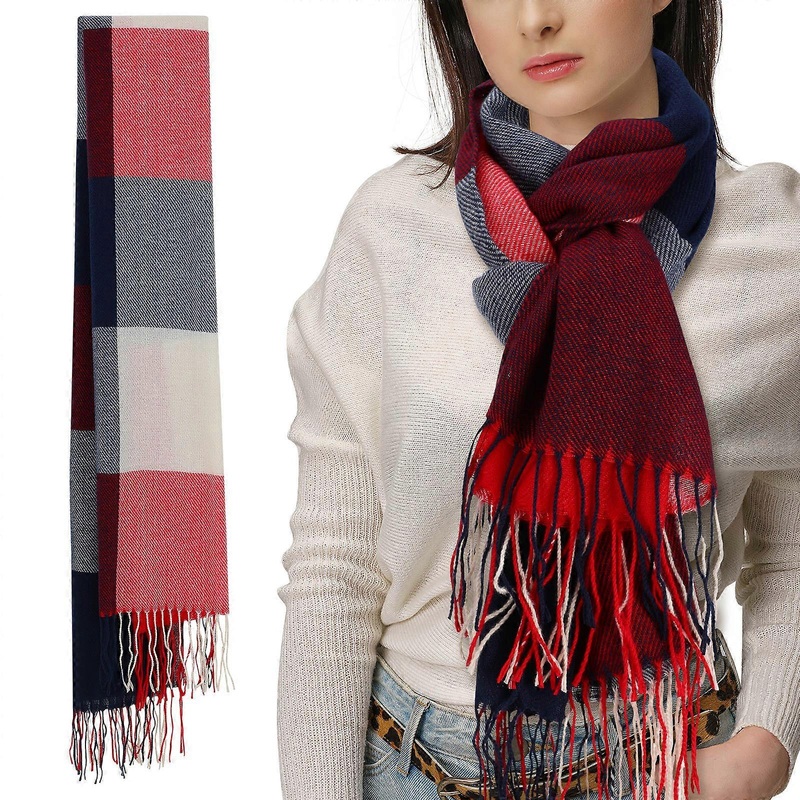 Scarf Plaid Tassel Warmth Winter Outdoor Activities Rectangular Shape Classic Style Acrylic 1Set | Fruugo SG