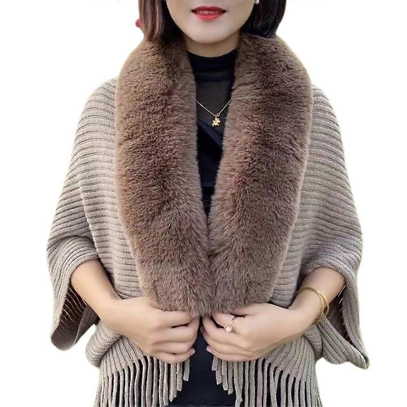 Women Faux Fur Winter Fluffy Knitted Collar Scarf Shawl Wrap Warm Soft Tassel Poncho Cape | Fruugo SG