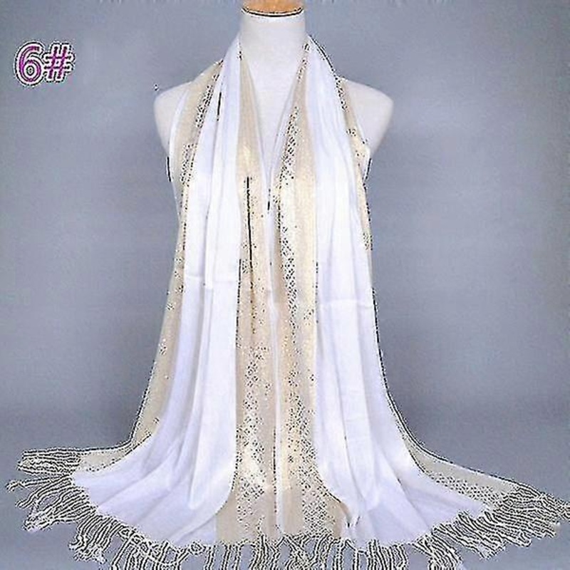 Women Plain Print Glitter Tassels Cotton Plaid Stripe Long Hijab Muslim Scarves | Fruugo SG