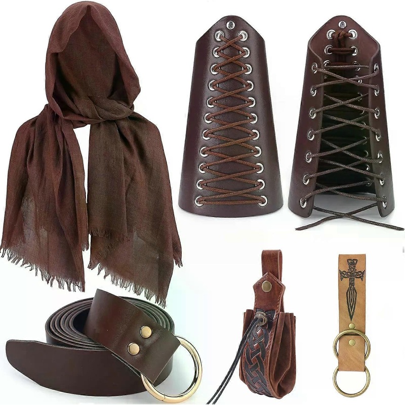 6PCS Medieval Knight Brown PU Waist Belt Unsex Renaissance Half Shoulder Cape Scarf Shawl Retro Wristguard Scabbard Accessories | Fruugo SG