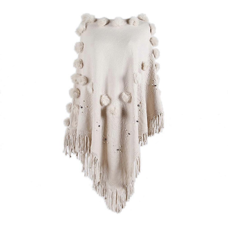 Autumn Winter Pullover Cape White Shawl with Tassel V Shape Poncho | Fruugo SG