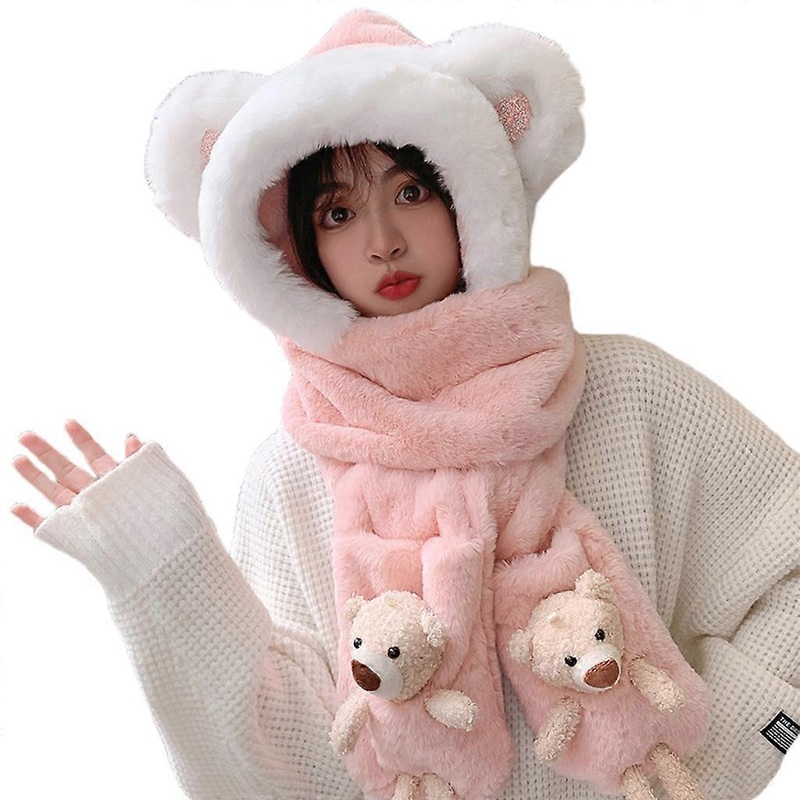 Fashion Hat 3 in 1 Bear Hat Scarf Gloves Hooded Scarf with Mittens Funny Headband Cap for Women Teen Girls Xmas Gifts  Pink | Fruugo SG