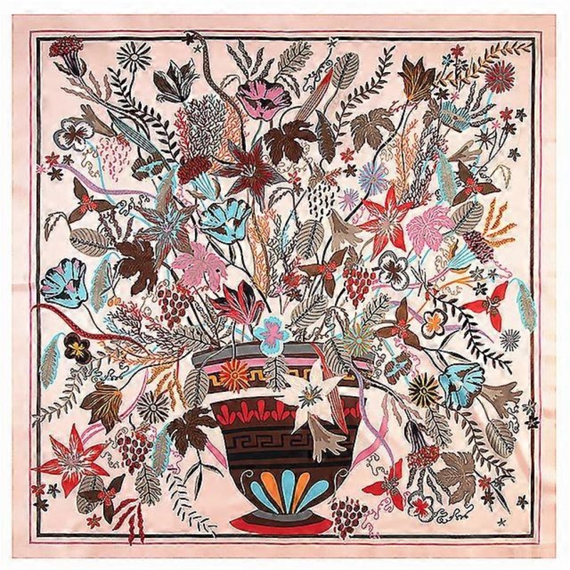 New Brand Hijab Shawl 100% Twill Silk Scarf Color sketch plant flower pot 130cm Square Scarves Print Kerchief WomanHeadbandScarf | Fruugo SG