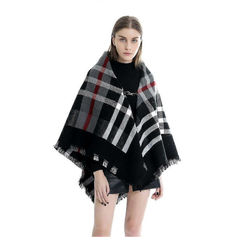 Plaid Shawl Scarf with Botton Open Front Poncho Winter Cardigant for Lady | Fruugo SG