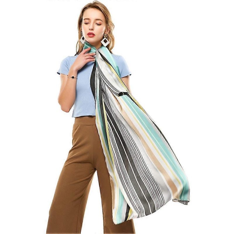 Silky Scarf Thin Stripe Wraps Long Satin Scarf for Lady | Fruugo SG