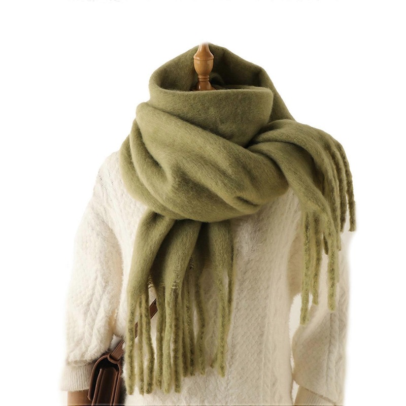 Women Fall Winter Scarf Elastic Thickened Solid Color Tassel Decor Warm Soft Cozy Wide And Long Neck | Fruugo SG