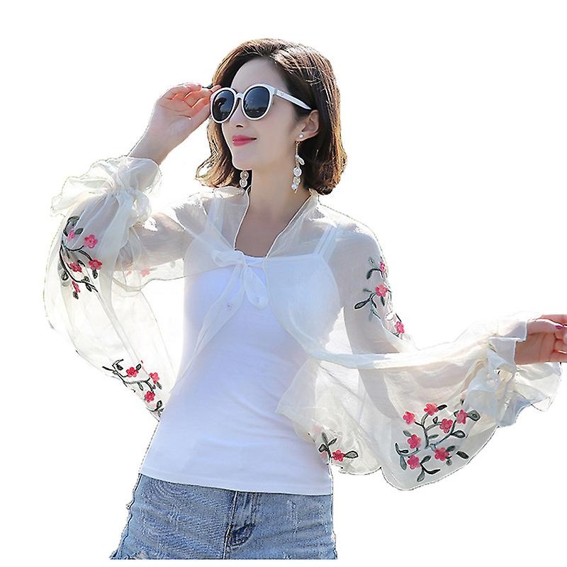 Women Long Casual Embroidered Floral Sun Protection Sleeves Beach Shawl Shirt Chiffon Driving Scarf Arm Warmers | Fruugo SG