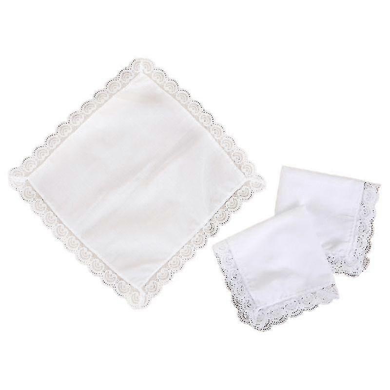 25x25cm Women Plain White Square Handkerchiefs Crochet Peach Heart Scalloped Lace Trim Bridal Wedding Diy Cotton Napkin Hankies | Fruugo SG