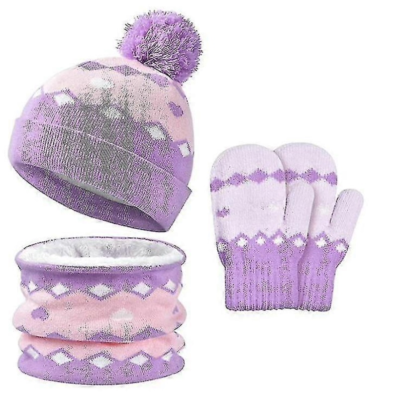 Children’s Hat Scarf Gloves Set Thermal Winter Warm Knitted Beanie Set | Fruugo SG