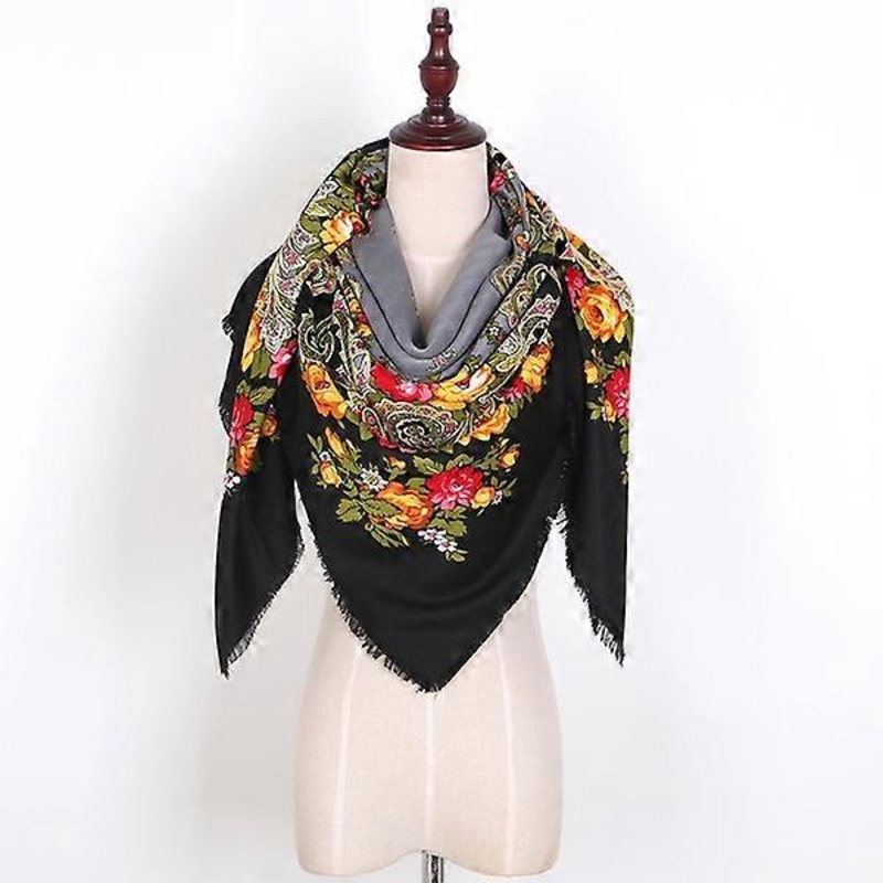 Ethnic Women Square Scarf Cotton Floral Pattern Print Long Tassel Shawl (E) | Fruugo SG