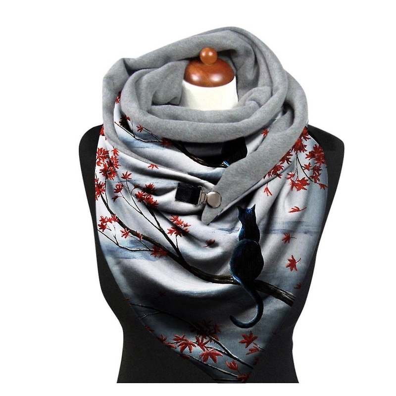 Fashion Women Cute Cat Print Scarf Hijabs Female Lady Retro Button Female Multi-purpose Shawl Scarf 80cm-100cm Winter Echarpe | Fruugo SG