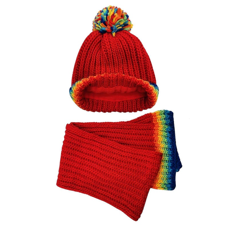kids boys girls rainbow pompom ball hat +rainbow scarf sets | Fruugo SG