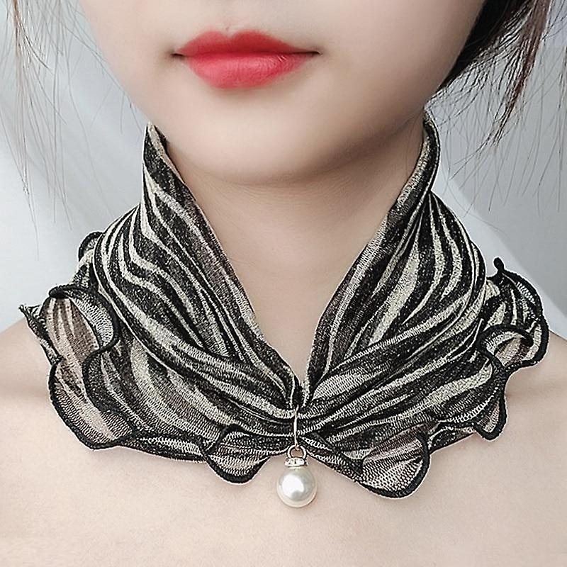 Pearl Pendant Scarf Necklace Vintage Leopard Pattern Dot Printing Scarf Trendy Crimping Elastic Women All-match Scarves | Fruugo SG