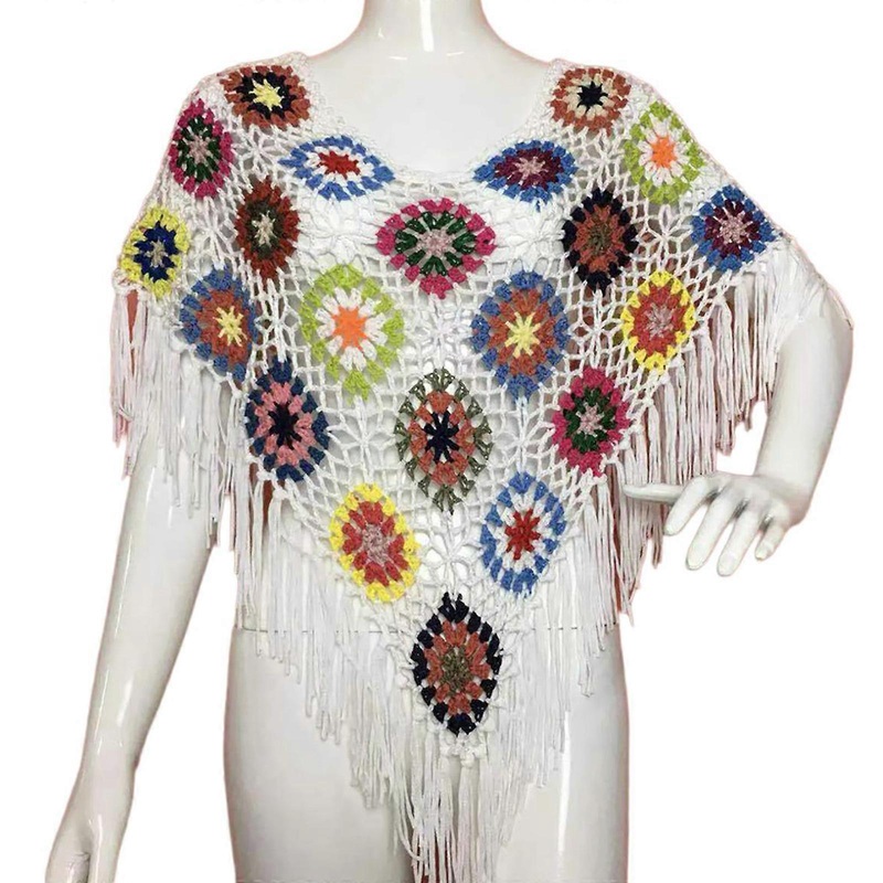 Tassels Ponchos Shawl for Vacation Breathable Bohemian Ponchos Ethnic Hollowed Shawl Capes for Women Travel Photo Props  White | Fruugo SG