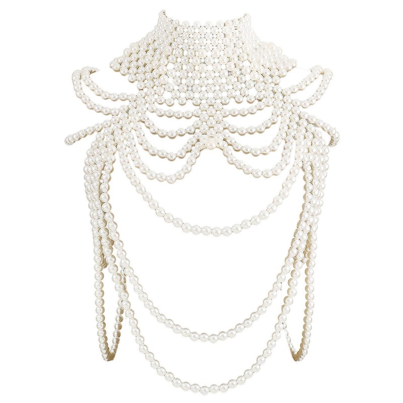 White Color Pearl Shawl Necklace Shinning Body Chains with Delicate Pearl Body Jewelry Accessories for Woman and Girls  White | Fruugo SG