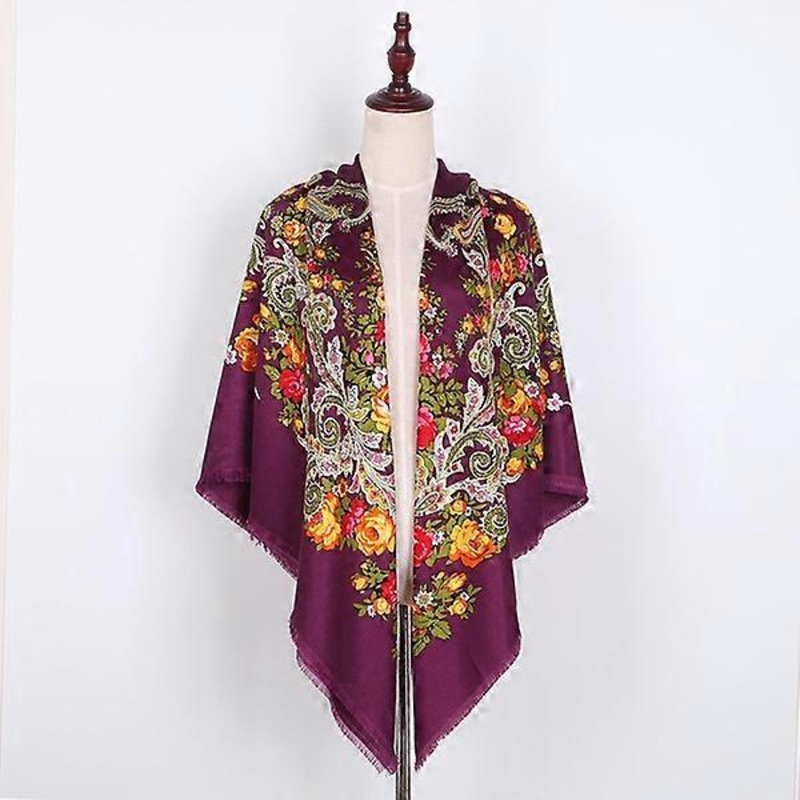 Ethnic Women Square Scarf Cotton Floral Pattern Print Long Tassel Shawl (A) | Fruugo SG