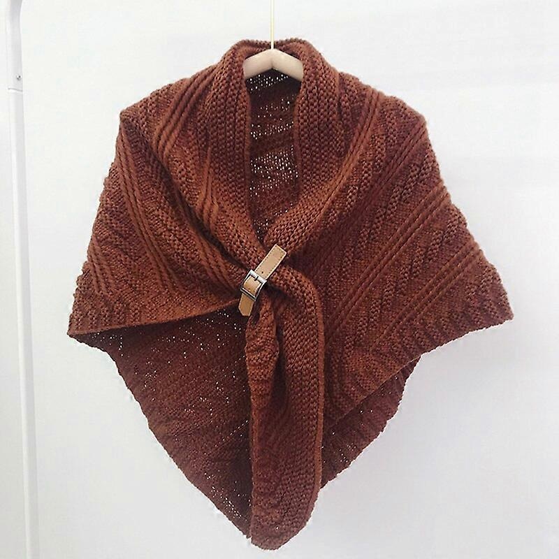 Large Solid Triangle Scarf Ponchos Women Winter Knitted Capes Tippet Office Warm Shawl Wraps Belt-Lock Shrug Stole | Fruugo SG
