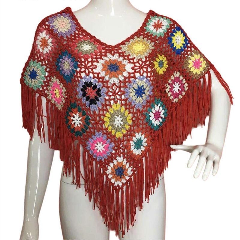 Multiuse Shawl with Tassels Outdoor Sunproof Capes Accessory Ethnic Ponchos Cloak for Vacation Women Fashion Photo Shawl  Red | Fruugo SG