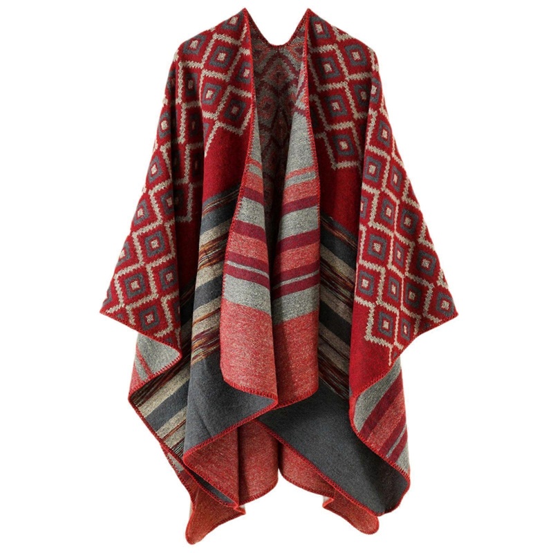 Pashmina Poncho Shawl for Women Ethnic Capes Shawl for Spring Autumn Vintage Geometric Pattern Shawl Shoulder Wrap Cloak  Burgundy | Fruugo SG