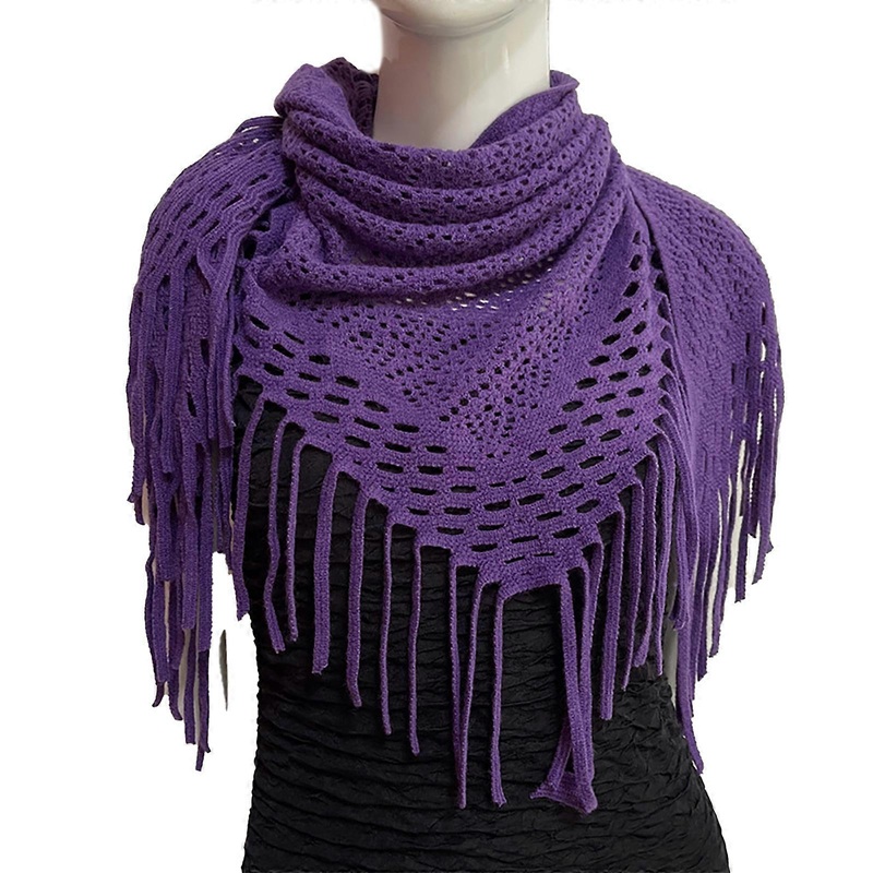 Women’s Hollowed Knitted Triangular Scarf Imitation Cashmeres Soft Winter Shawl Wrap Neckerchief Blanket with Fringes  Purple | Fruugo SG
