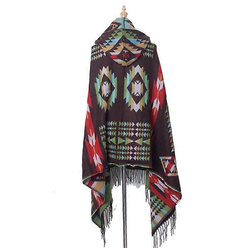 Women’s Vintage Plaid Knitted Tassel Poncho Shawl Cape Button Cardigan | Fruugo SG