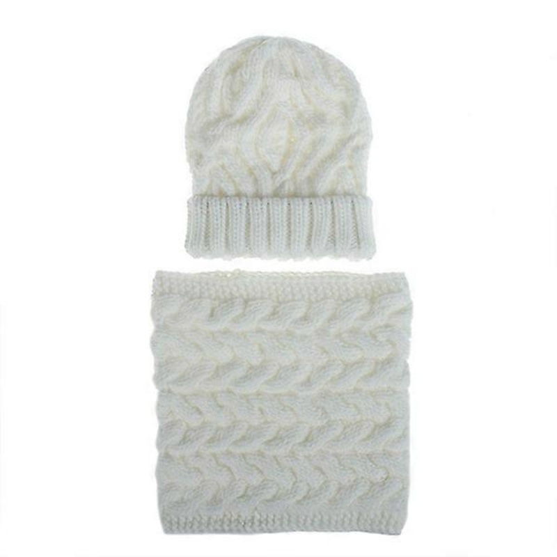 Women Winter Solid Color Knitted Hat And Scarf Two Pieces Set Beanie Bib (D) | Fruugo SG