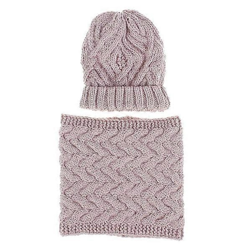 Women Winter Solid Color Knitted Hat And Scarf Two Pieces Set Beanie Bib (E) | Fruugo SG